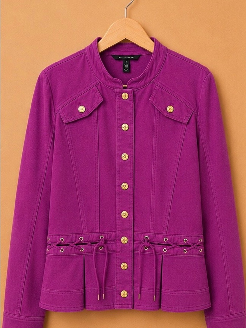 White House Black Market Magenta Utility Jacket with Gold Buttons